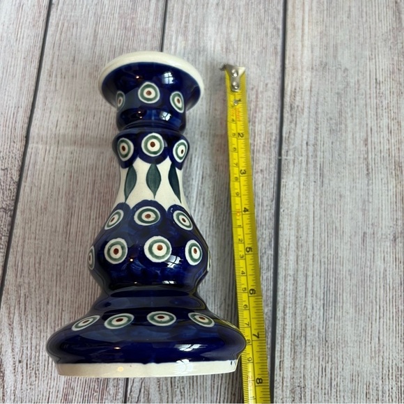Polish Pottery Peacock Pattern Candle Holder - Picture 5 of 5